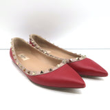Valentino Rockstud Pointed Toe Ballet Flats Red Leather Size 39.5