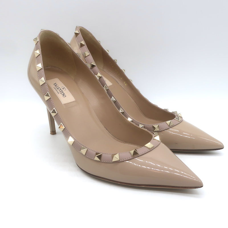 Valentino Rockstud Pointed Toe Pumps Nude Patent 