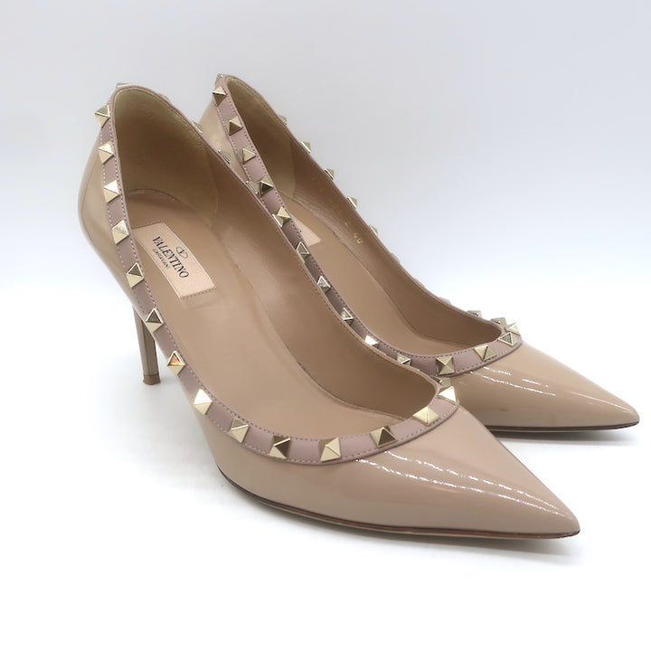 Valentino Rockstud Pointed Toe Pumps Nude Patent 