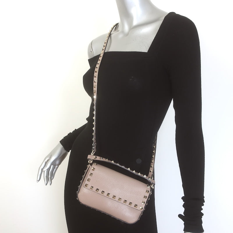 Valentino Rockstud Pouch Taupe Grained Leather Mini Crossbody Bag