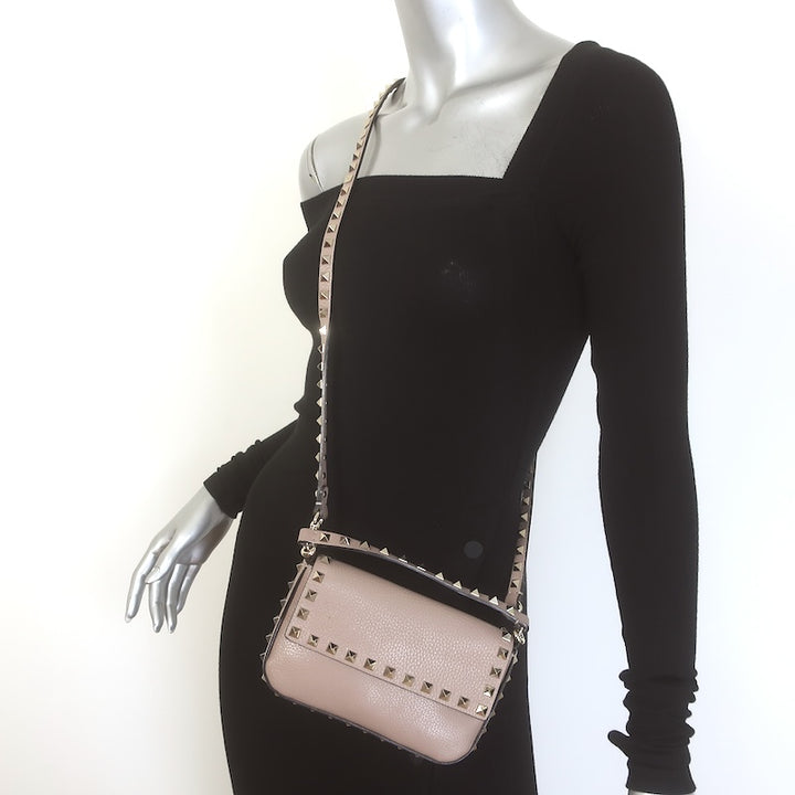 Valentino Rockstud Pouch Taupe Grained Leather Mini Crossbody Bag