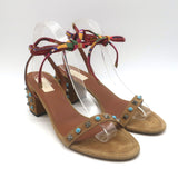 Valentino Rockstud Rolling Ankle-Tie Sandals Brown Suede Size 40.5