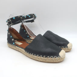 Valentino Rockstud Rolling Ankle Strap Espadrille Flats