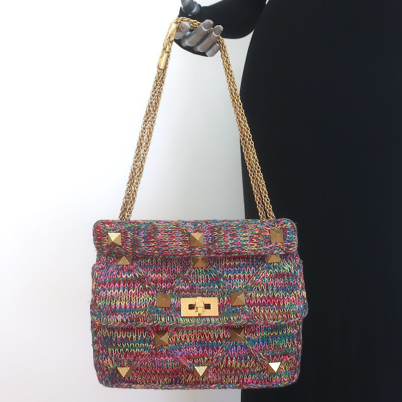 Valentino Roman Stud Rainbow Knit Chain Strap Shoulder Bag
