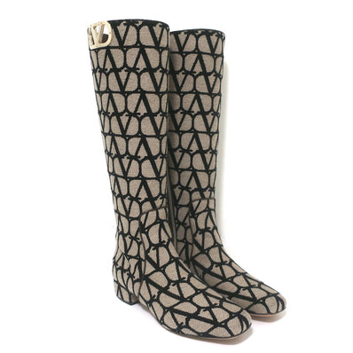 Valentino Toile Iconographe Knee High Flat Boots