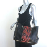 Valentino Tribal Painted Rockstud Tote Black Grained Leather Large Shoulder Bag