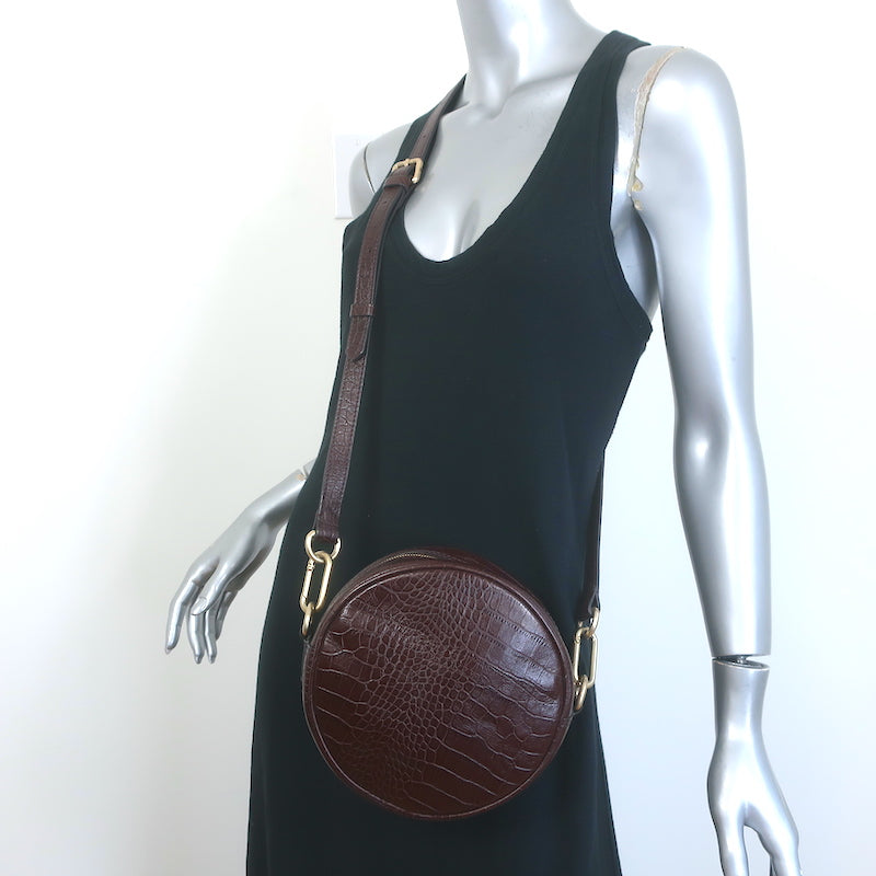 Vanessa Bruno Croc-Embossed Round Small Crossbody Bag Dark Brown Leather