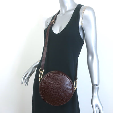 Vanessa Bruno Croc-Embossed Round Small Crossbody Bag Dark Brown Leather