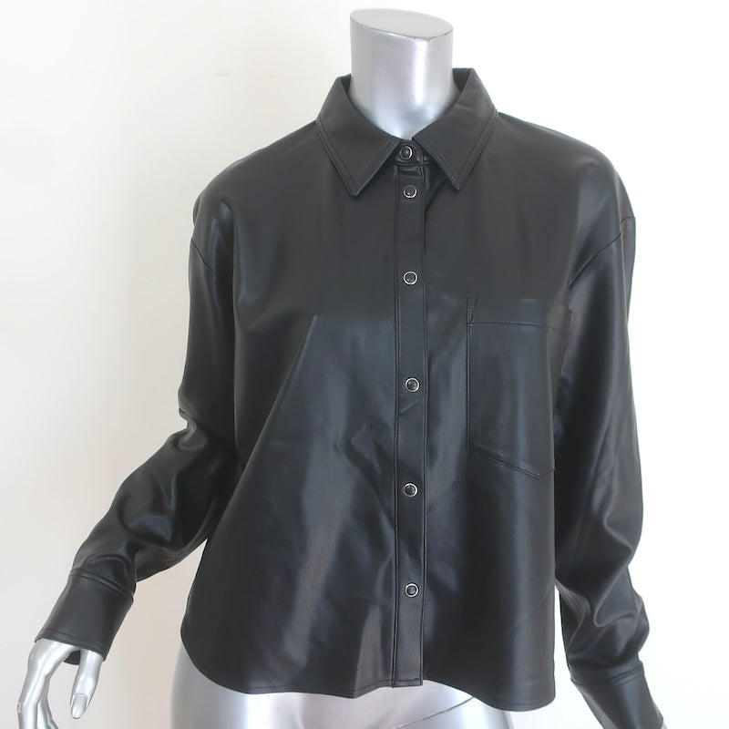 Veronica Beard Aderes Faux Leather Snap-Front Shirt 