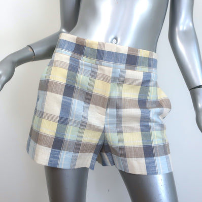 Veronica Beard Allen Plaid Shorts Powder Blue/Yellow Stretch Cotton Size 4