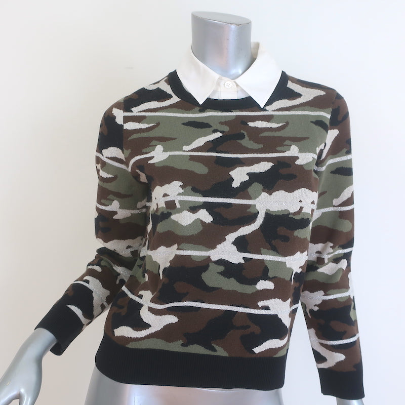 Veronica Beard Alpha Camo Jacquard Dickey Sweater Army Green Size Medium