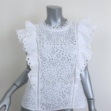 Veronica Beard Calisata Ruffled Eyelet-Embroidered Top White Cotton Size 14
