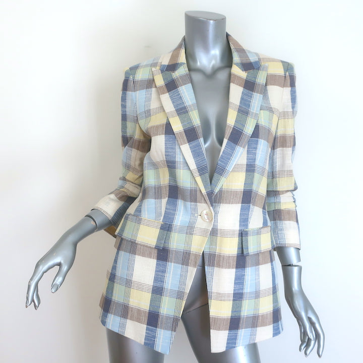 Veronica Beard Clayton plaid dickey jacket, powder blue &amp; yellow cotton-blend; authentic pre-owned luxury, size 6