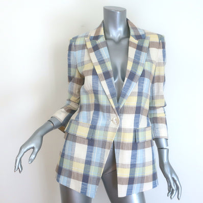 Veronica Beard Clayton plaid dickey jacket, powder blue & yellow cotton-blend; authentic pre-owned luxury, size 6