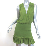 Veronica Beard Cox Sleeveless Smocked Mini Dress Green Cotton Gauze Size Medium