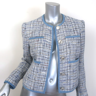 Veronica Beard Darla Denim-Trim Tweed Jacket Blue 
