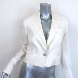 Veronica Beard Fabiola Cropped One-Button Blazer Cream