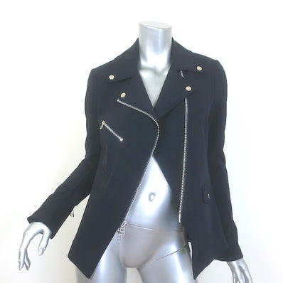 Veronica Beard Hadley Scuba Moto Jacket Dark Navy Size 6