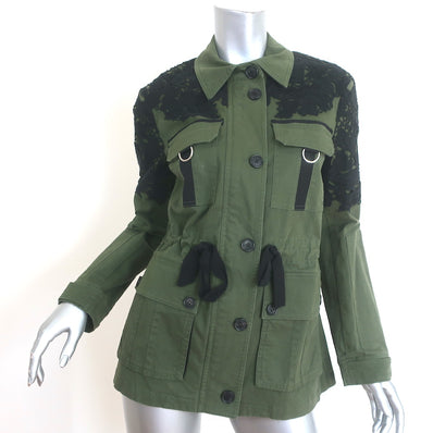 Veronica Beard Heritage Lace-Trim Utility Jacket Army Green Size 2