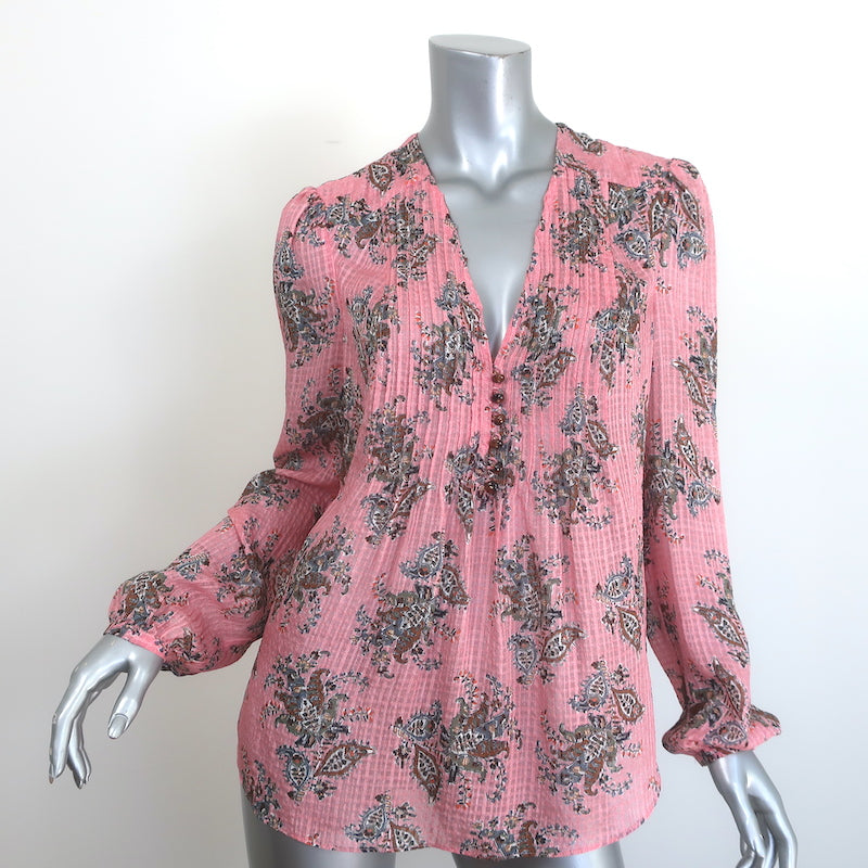 Veronica Beard Lowell Blouse Pink Paisley Print Silk Size 6 Long Sleeve Top