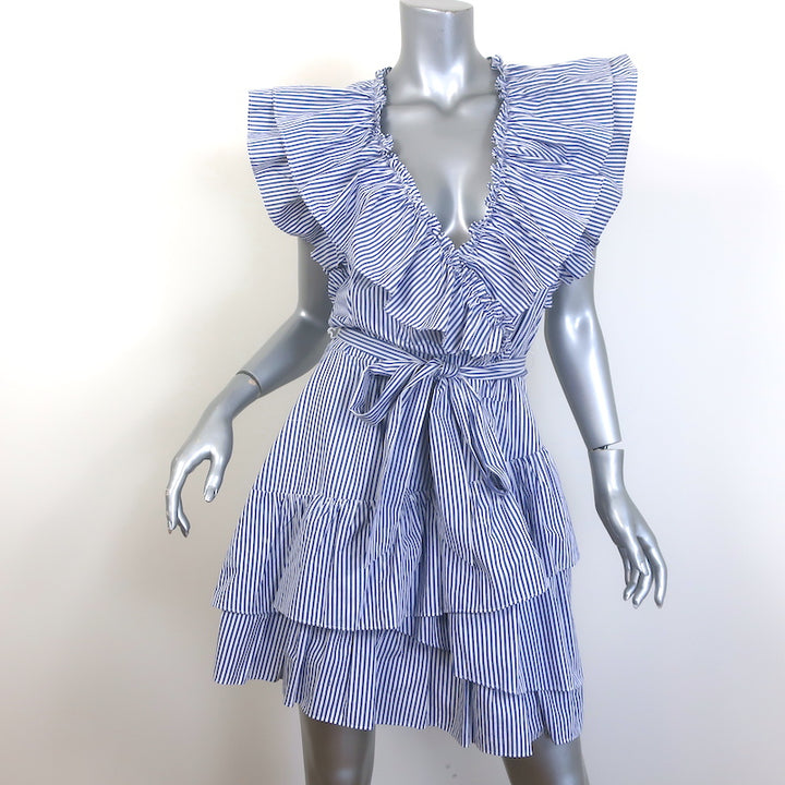 Veronica Beard Mahita Striped Ruffle Dress Blue/White Cotton Size 12