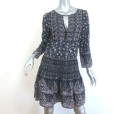 Veronica Beard Makai Mini Dress Navy Paisley Print Ruched Silk Size 6