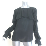 Veronica Beard Mia Ruffle Blouse Black Silk Size 4 Long Sleeve Top