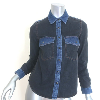 Veronica Beard Noah Colorblock Denim Shirt Black/Blue Size 00 