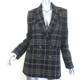 Veronica Beard Oria plaid double-breasted dickey jacket, navy & tan wool-blend — pre-owned, authentic luxury blazer