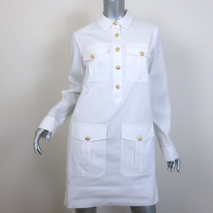 Veronica Beard Saude Cargo Dress White Stretch Cotton Size 6 Long Sleeve Mini