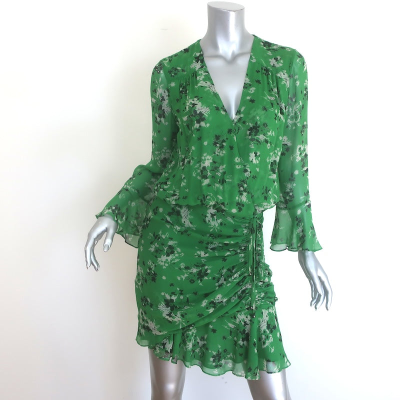 Veronica Beard Sean Ruched Mini Dress Green Floral 