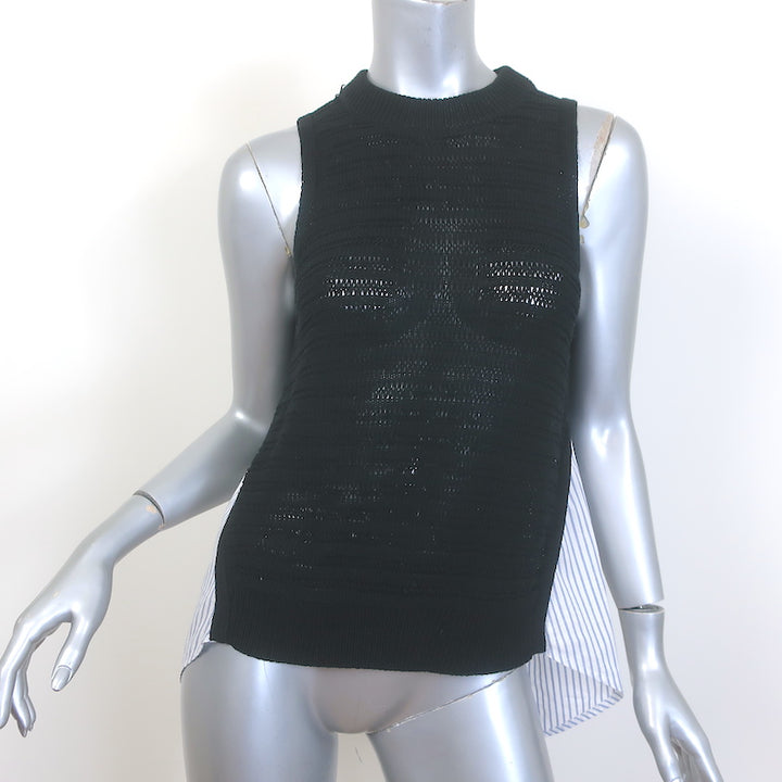 Veronica Beard South Beach Mixed Media Tank Top Navy Knit &amp; Stripes Size Medium