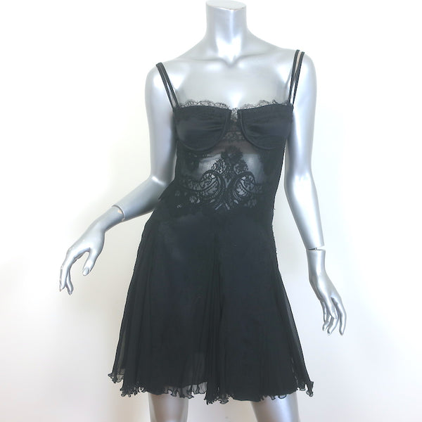 chinese dress ladies Versace Bustier Mini Dress Black Lace-Trimmed Pleated Silk Size 36 –  Celebrity Owned