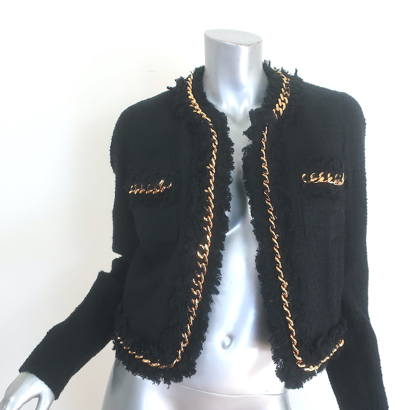 Versace Chain-Trimmed Tweed Jacket Black Cotton Size 44 NEW