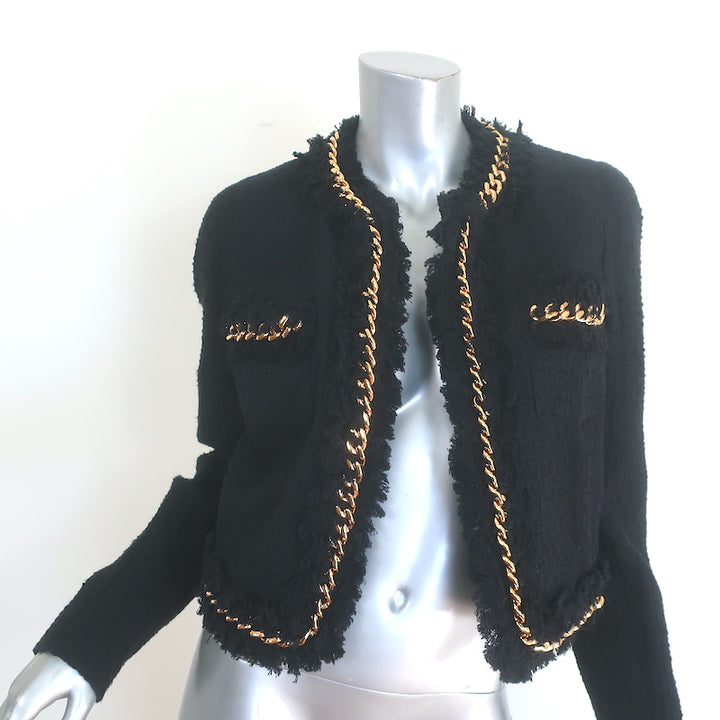 Versace Chain-Trimmed Tweed Jacket Black Cotton Size 44 NEW