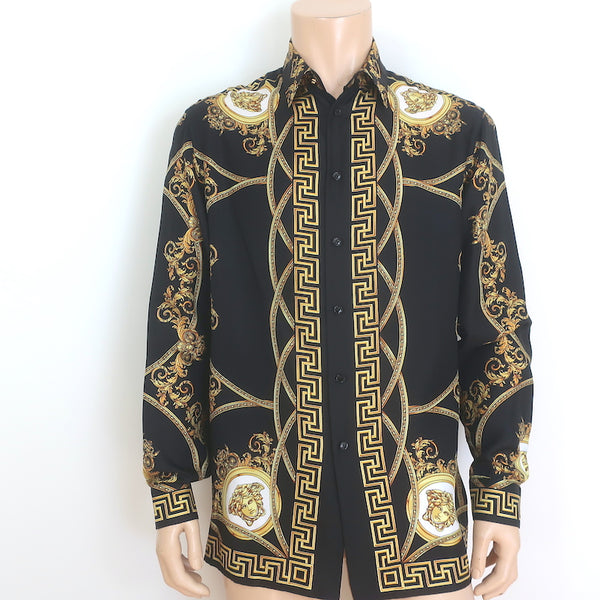 Versace Heritage Fit Barocco Print Shirt Black/Gold Silk Twill Size 48 –  Celebrity Owned