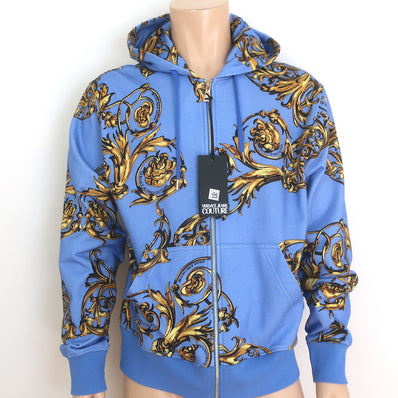 Versace Jeans Couture Garland Baroque Hooded Sweatshirt Blue Size Large NEW