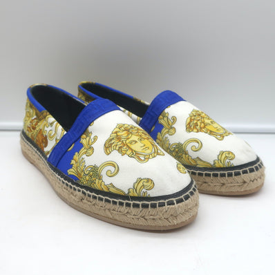Versace Medusa Renaissance Espadrilles Cream/Blue Canvas Size 41 NEW