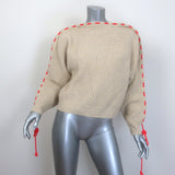 Victoria Beckham cord-gathered ribbed wool sweater in oatmeal, authentic pre-owned luxury piece, size S