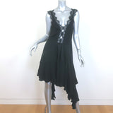 Victoria Beckham Lace-Trim Ruffled Mini Dress Black Satin & Jersey Size US 8