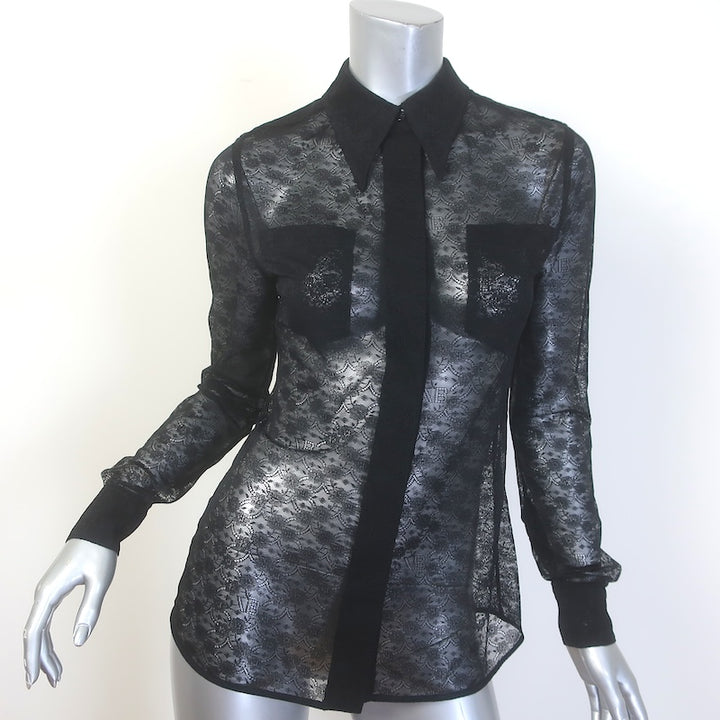 Victoria Beckham Monogram Lace Collared Shirt Black 