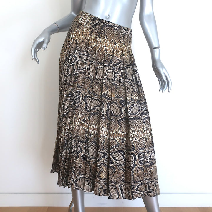 Victoria Beckham Pleated Snake-Print Midi Skirt