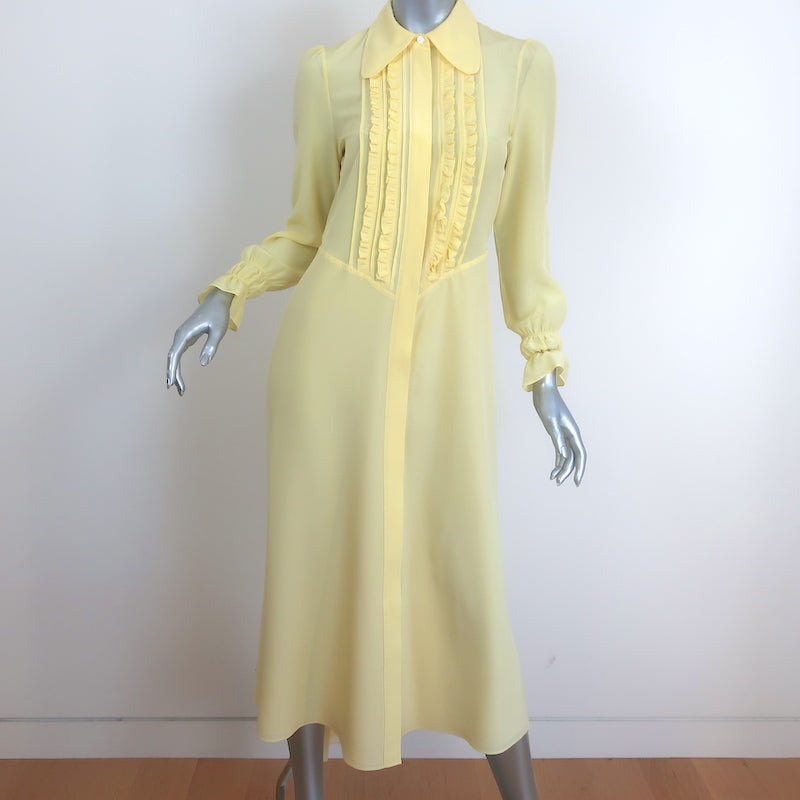 Victoria Beckham Ruffle-Bib Long Sleeve Midi Dress Light Yellow Silk S Celebrity Owned Victoria Beckham Ruffle-Bib Long Sleeve Midi Dress Light Yellow Silk S Celebrity Owned