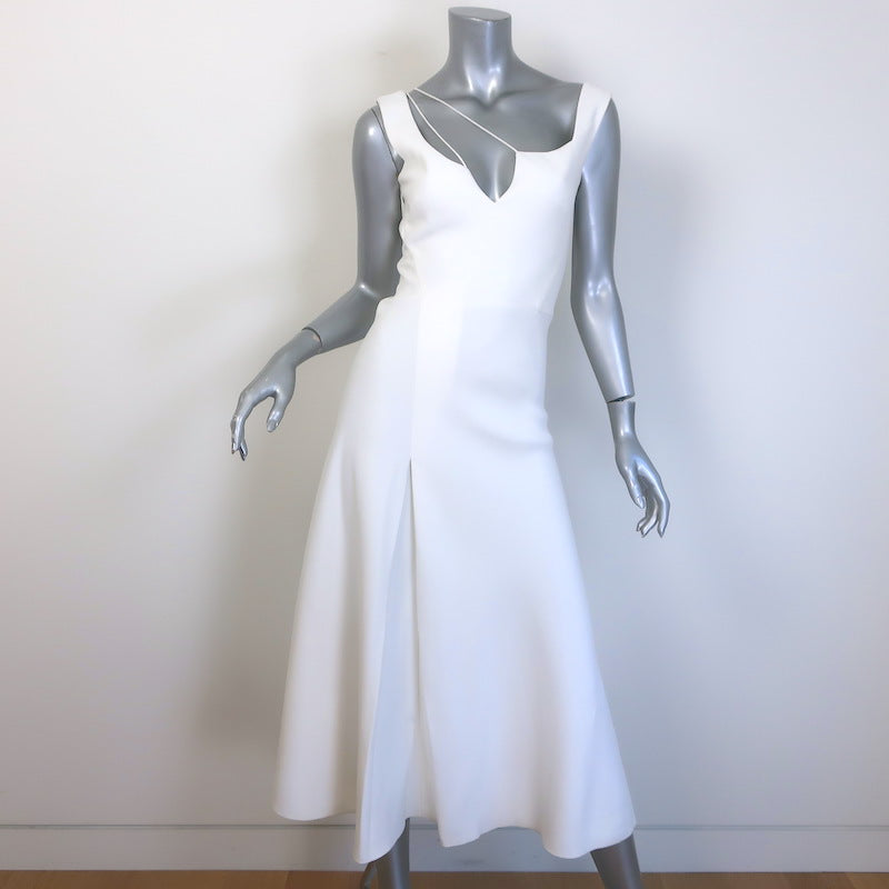 Victoria Beckham Sleeveless Flared Midi Dress Cream Crepe Size US 2