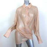 Victoria Beckham Wrap-Front Metallic Chiffon Blouse Peach Size US 8