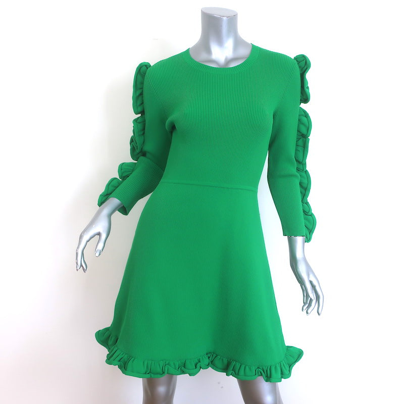 green dress with pleats Victoria Victoria Beckham Ruffled Ribbed Knit Mini Dress Kelly Green S –  Celebrity Owned