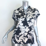 Vince Arboretum Top Navy/Cream Floral Satin Size Small Cap Sleeve Blouse NEW
