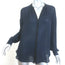 Vince Contrast-Trim Blouse Navy & Black Silk Size Small Long Sleeve Top