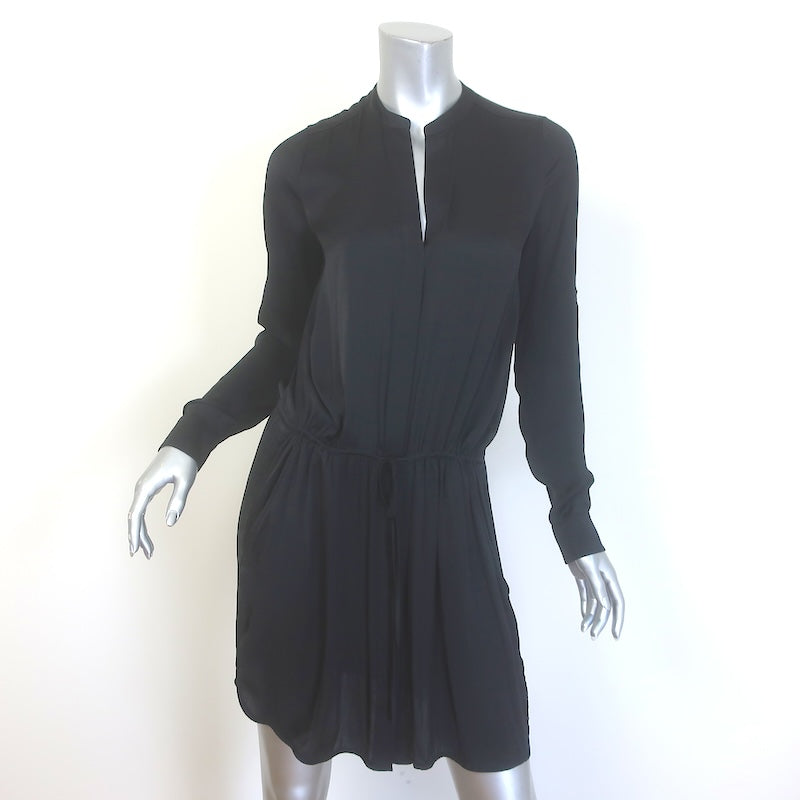 Vince Drawstring-Waist Long Sleeve Satin Shirtdress 