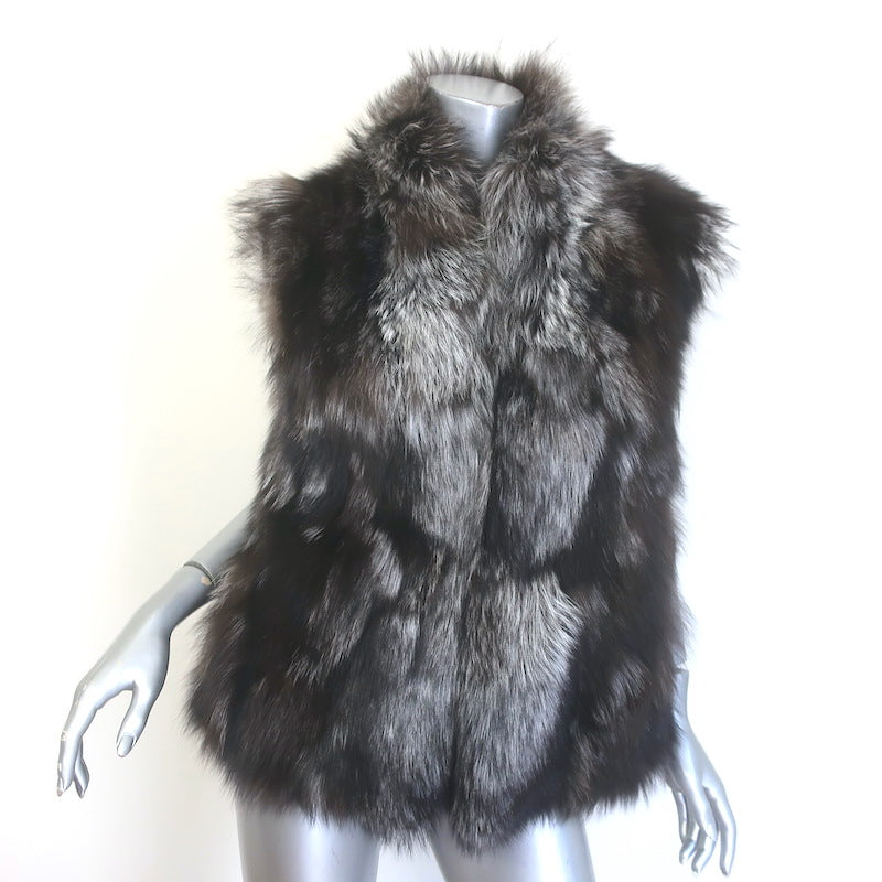 Vince Fox Fur Vest Black/Gray Size Medium